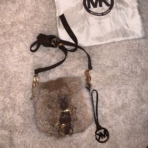 MICHAEL KORS FUR MINI GOLD HARDWARE CROSSBODY